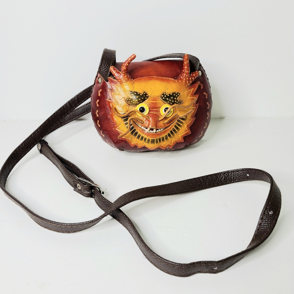 Handmade Hand Painted Dragon Genuine Leather Crossbody Bag